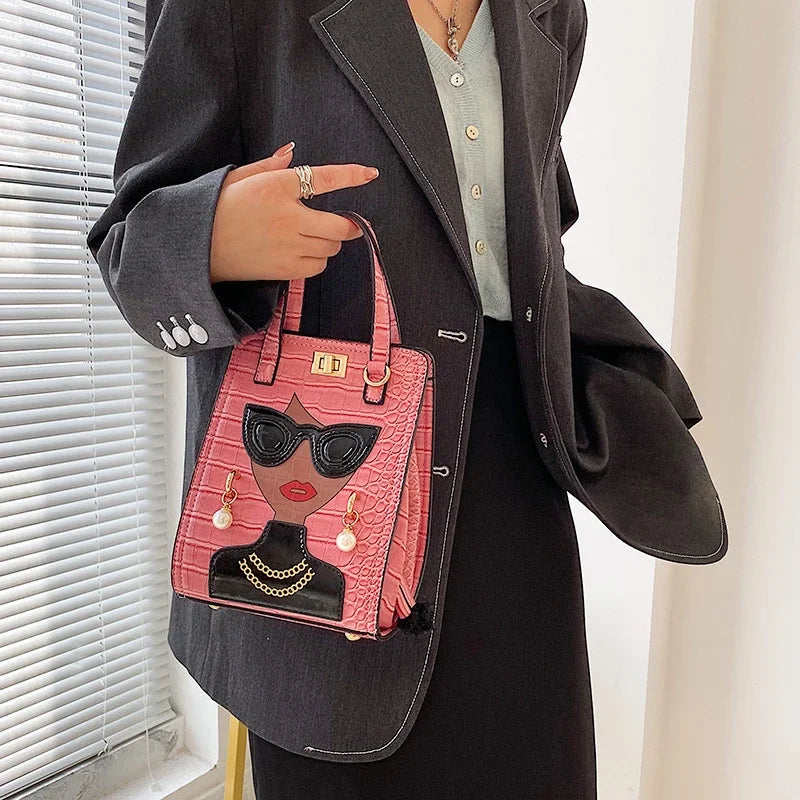 Cartoon Girl Handbag High Quality PU Leather Shoulder Bag for Women Pearl Crossbody Bag Designer Messenger Bag Female Satchel