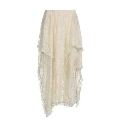 Women's High Waist Polka Dot Mesh Skirt Transparent Loose Pleated Long Summer Sexy Club Beach Cover-Up Skirt