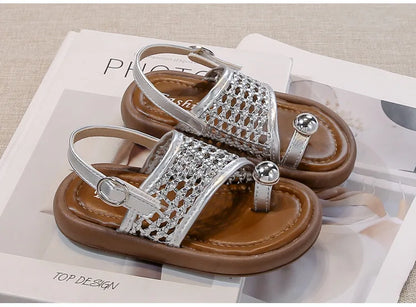 Children's Shoes Girls Flip-flops 2025 Brand Summer Sandals for Kids Fashion Braided Beach Shoes Princess Flat Slingbacks I05281