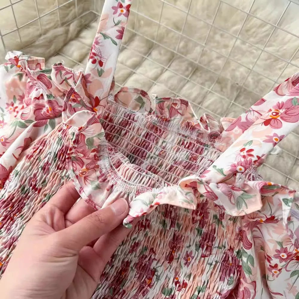 Romantic Floral Print Long Summer Dress Women Fashion Off Shoulders Straps Vacation Beach Dress Korean Party Vestidos