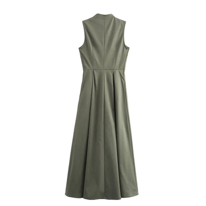 Draped Long Dresses for Women Zip Sleeveless Maxi Dress Woman Summer Holiday Womens Dresses Ruched Party Female Dress