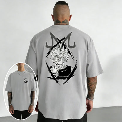 Oversized Cotton T-shirt Summer New Vegeta Print Men's Street Hip-hop Loose Casual Short Sleeved Top