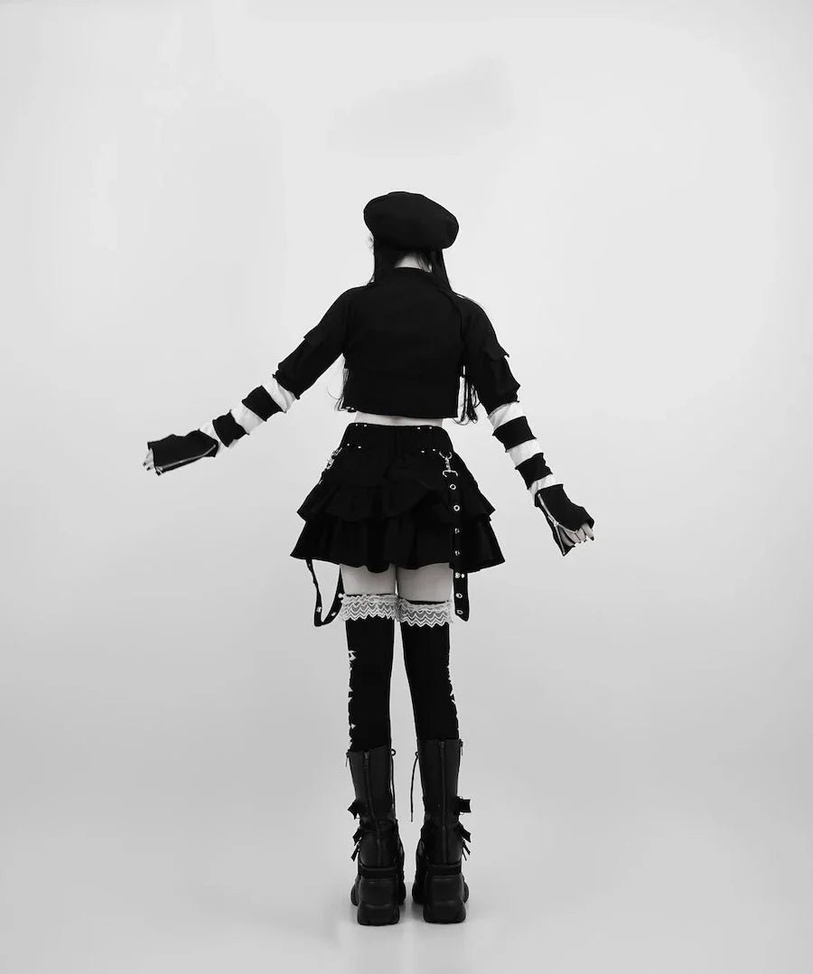Japanese Style Mine Harajuku Punk Metal Buckle with Packet Decorative Ruffled Short Skirt Sweet Cool Girl Women's Plaid Skirt
