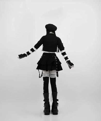 Japanese Style Mine Harajuku Punk Metal Buckle with Packet Decorative Ruffled Short Skirt Sweet Cool Girl Women's Plaid Skirt
