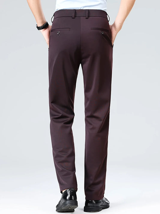 Men's Business Casual Straight Pants - Stretch Non-Iron Formal Trousers for Office Work & Daily Commute