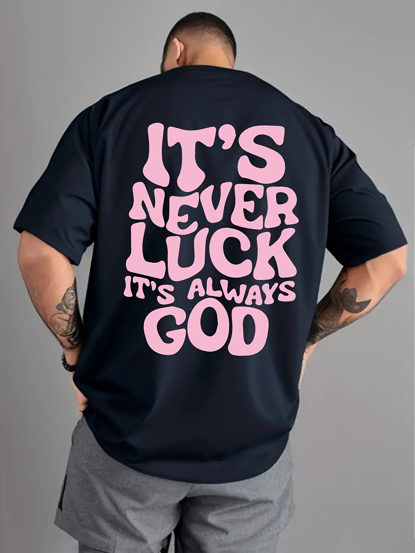 Fashionable Summer Men's God Luck Printed Comfortable Breathable Round Neck T-shirt Outdoor High Street Top