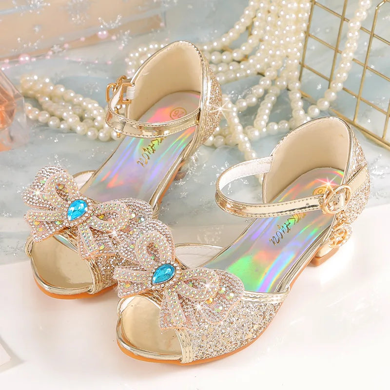 2026 Girls' Princess Sandals Children's Shoes Frozen Elsa Children's Shoes Girls Fashion Baby Pink Blue High Heel Shoes Size