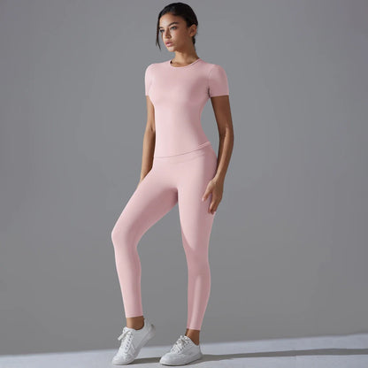 Quick-Drying Gym Leggings Set Yoga Suit Sports Set Sleeve Breathable Stretchy GYM Yoga Slim Fitness Active Top Tight Yoga Pant