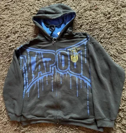 Zipper Hoodie Y2K Harajuku goth Long Sleeve Sweatshirt Oversized Hooded Jacket Gothic Loose Streetwear Skull Anime Men Women