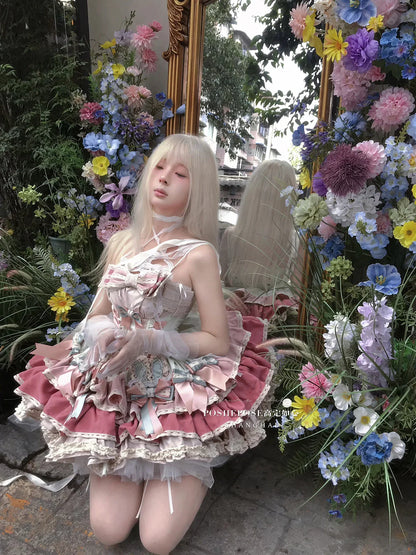 Girls Birthday Lolita Dress 2024 Spring and Summer Women's Tube Top Satin Bowknot Slim Pettiskirt Short Mini Party Dress