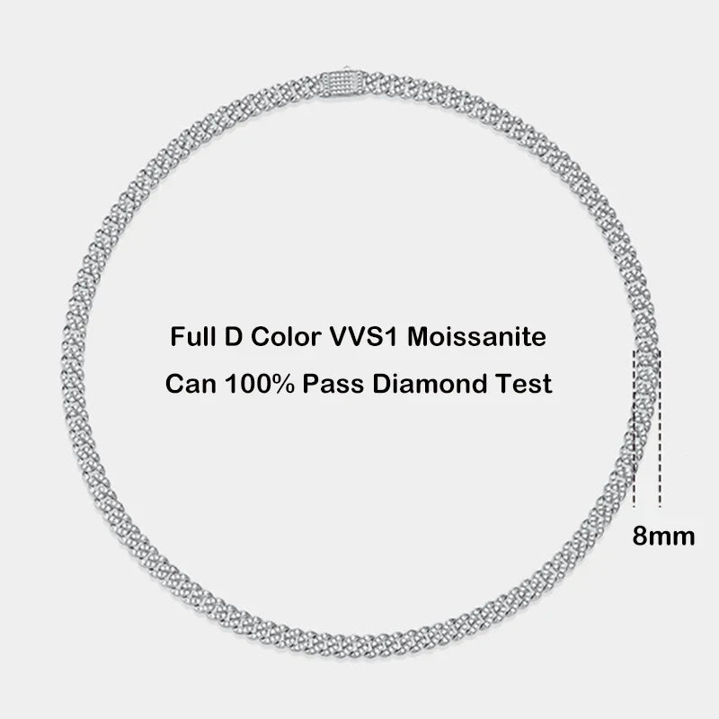 Sparkling Real Full Moissanite Cuban Chain Bracelet for Men Women 8mm S925 Sterling Silver Hip Hop Diamond Link Bracelets