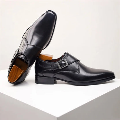 Men's Cow Leather Shoes Buckle Pointed Dress Shoes Men Classic Business Formal Social Office Party Wedding Shoes