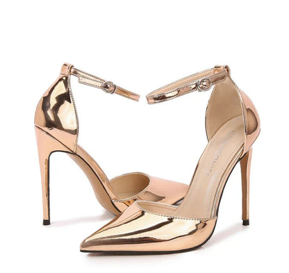 Professional Suit French High Heels One-Liner Strap Pointed Toe Thin Heel Shallow Mouth Hollow Super High Heels Versatile