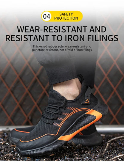 Men's Safety Shoes Anti- Crush Steel Toe Puncture Resistant Kevlar Lightweight Breathable Upper Slip-On Work Shoes