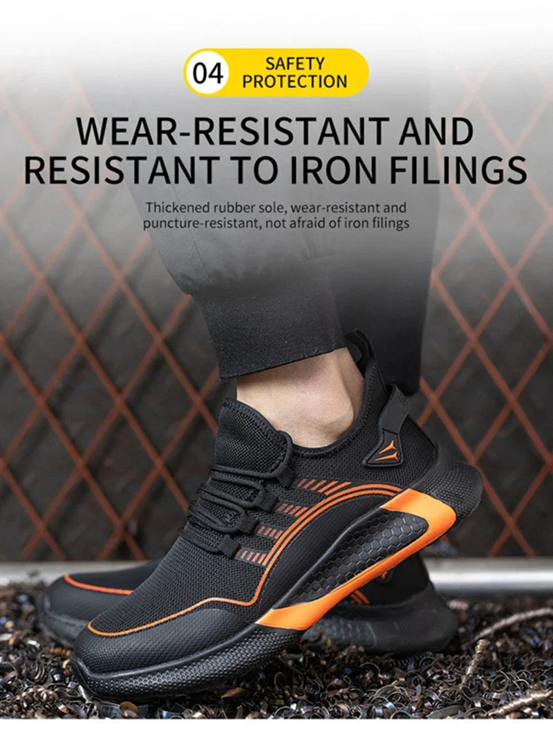 Men's Safety Shoes Anti- Crush Steel Toe Puncture Resistant Kevlar Lightweight Breathable Upper Slip-On Work Shoes