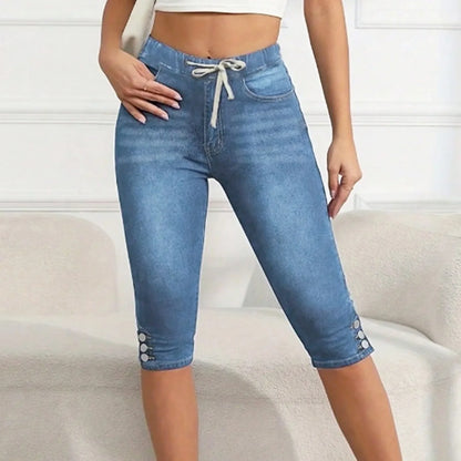Women Elasticated Waist Lace-up Pencil Jeans Female Denim Pants