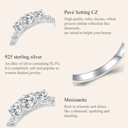 Round Moissanite Ring for Women, White Gold Plated D Color VVS1 Lab Diamond 925 Sterling Silver Engagement Ring