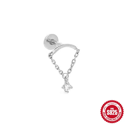 1PC 925 Sterling Silver Crown Horse Eye Zircon Heart Flat Head Cartilage Piercing Stud Earring For Women Claasic Earring