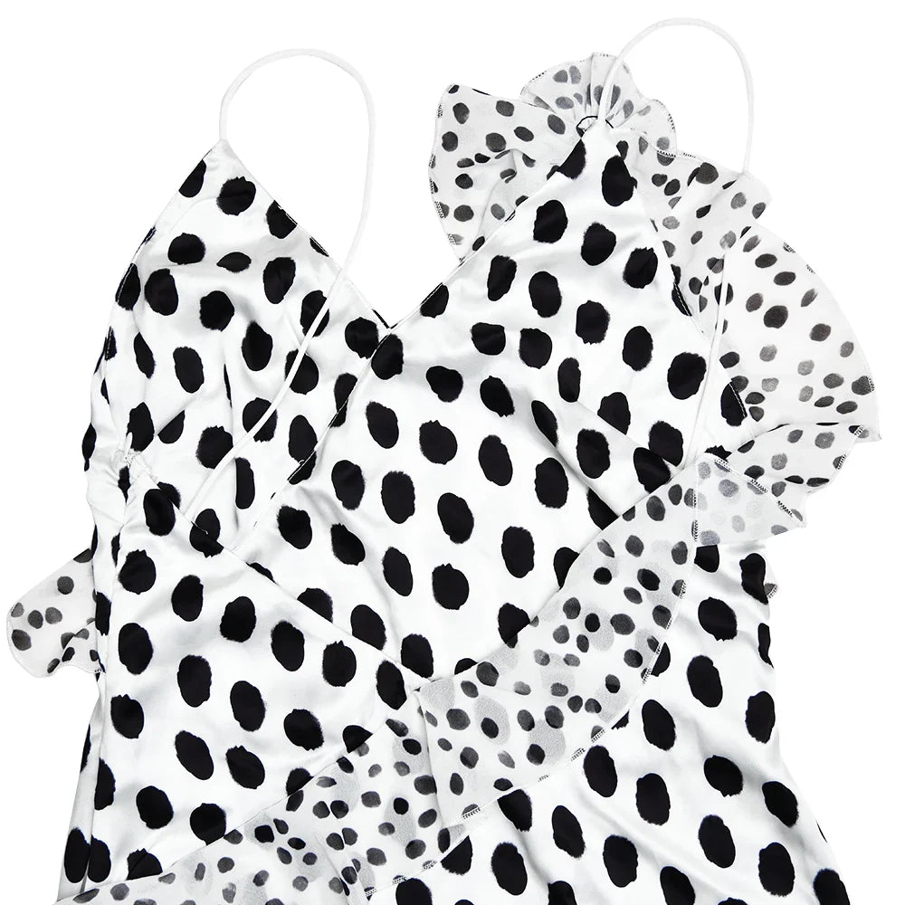 Backless  Print Dots Flower Women Maxi Dress Spaghetti Strap Evening Dress Autumn Skinny Elegant Party Clubwear