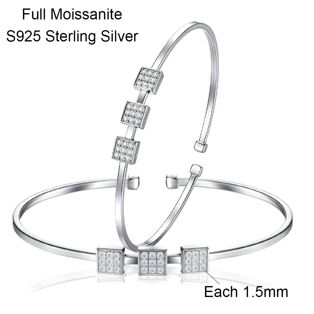 Real Moissanite Bracelets For Woman S925 Silver Adjustable Open Bangles Sparkling Lab Diamond Wedding Fine Jewelry Gift