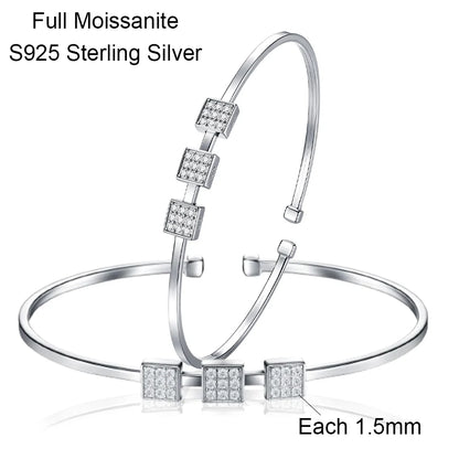 Real Moissanite Bracelets For Woman S925 Silver Adjustable Open Bangles Sparkling Lab Diamond Wedding Fine Jewelry Gift