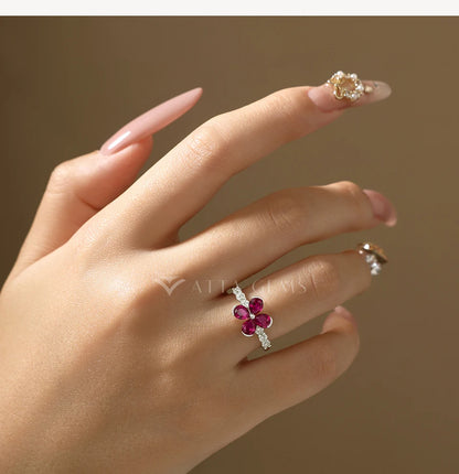 Original Teardrop Ruby Flower Ring ForWomen Pave Moissanite Engagement Rings 925 Sterling Silver Jewelry Gift For Party
