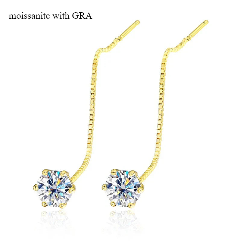 5/6.5mm Tassel Moissanite Drop Earrings Lab Diamond Sparkling Women Wedding Jewelry Pure 925 Silver Plated 18K Earring