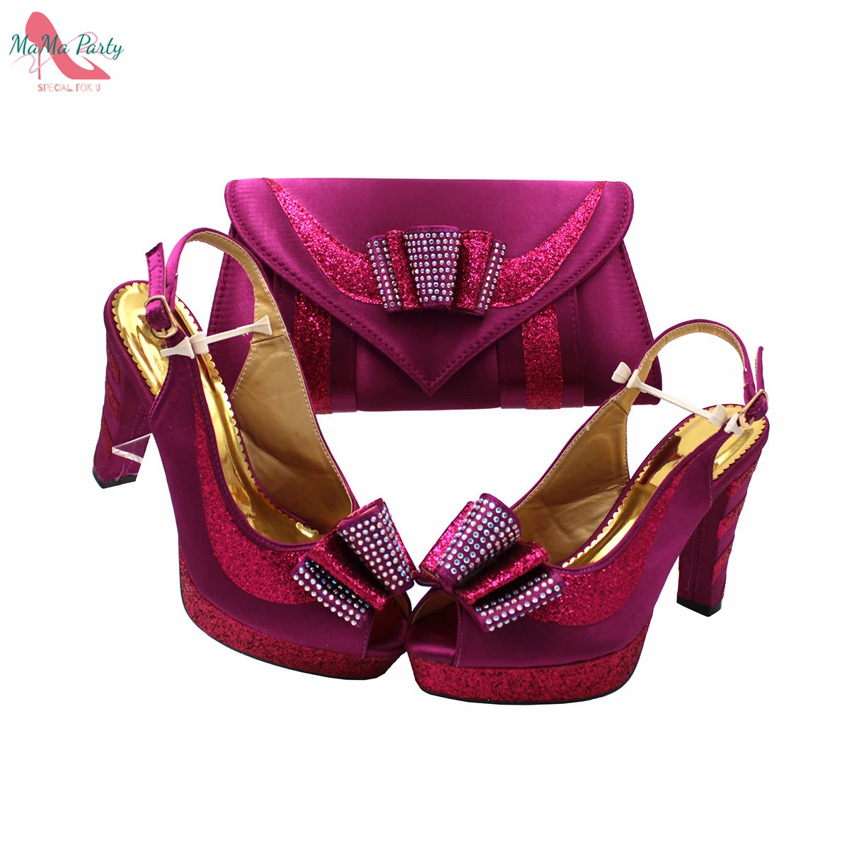 Fashion Pretty Peep Toe African Women Shoes Matching Bag Set in Silver Color Elegant Style Platform Sandals for Party