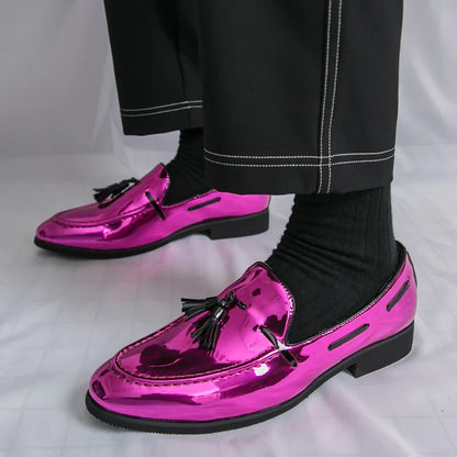 Purple Elegant Dress Shoes Man Luxury Party Wedding Shoes Men Fashion Tassels Pointed Toe Men Patent Leather Shoes Big Size 47
