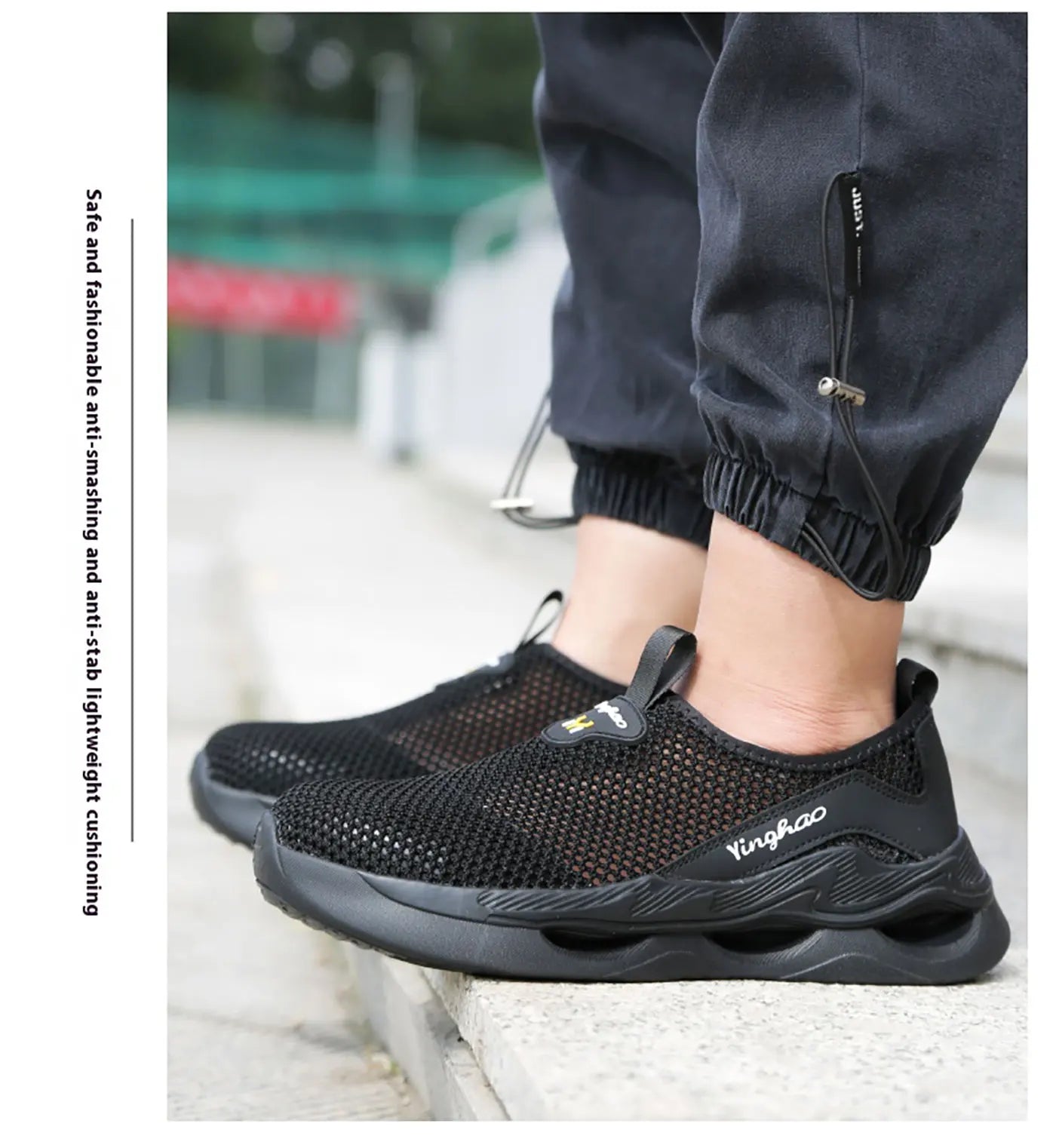 Lightweight safety shoes with large mesh, breathable, odor resistant, impact resistant, puncture resistant, and soft work shoes