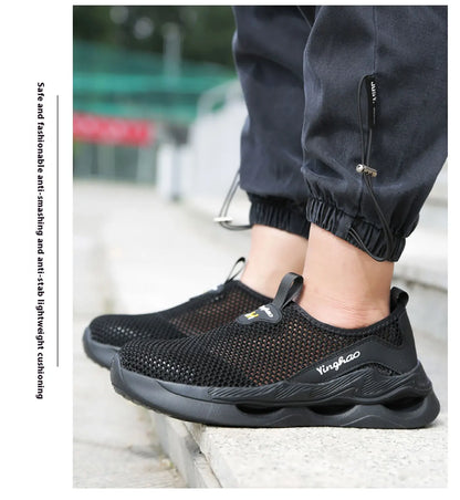 Lightweight safety shoes with large mesh, breathable, odor resistant, impact resistant, puncture resistant, and soft work shoes
