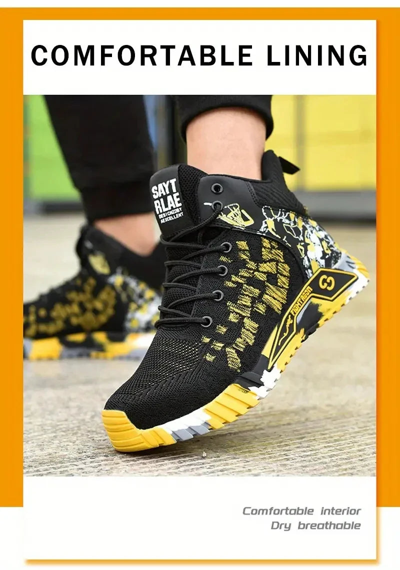 High Top Safety Shoes Men Anti Smashing Anti Puncture Work Shoes Men Work Safety Boots Men's Fashion Security Protective Boots