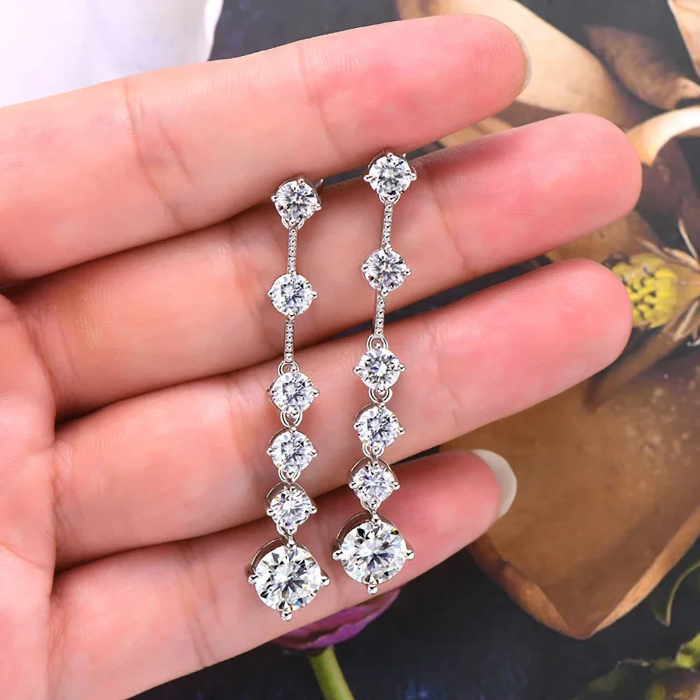 Long Tassel Full Moissanite Dangle Earrings with Certificates 6CT D Color Lab Diamond Earring 925 Silver Fine Jewelry for Women
