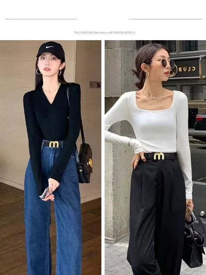 Couro feminino M. Cinto de alta qualidade com fivela de ouro, melhor combinado com vestidos, cinto jeans feminino