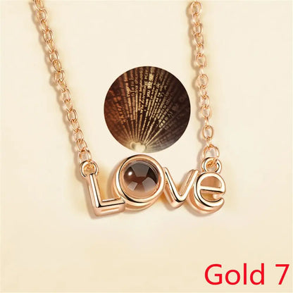 Letter Projection Necklace 100 Languages I Love You Pendant Necklace Women Jewelry Collier Femme Bijoux Best Friends Gifts