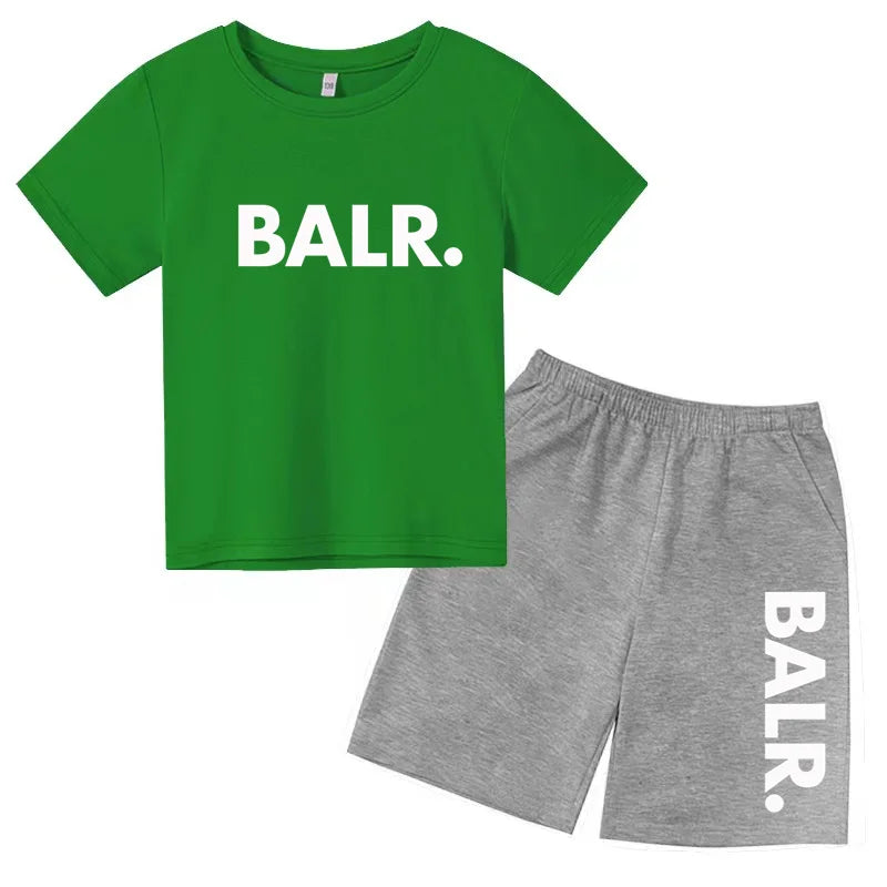 Kids T-shirt Summer Sunshine Brand Monogram Print Short Sleeve+Shorts 2P Boys Girls Toddler 3-12years Leisure Sports Jogging Set