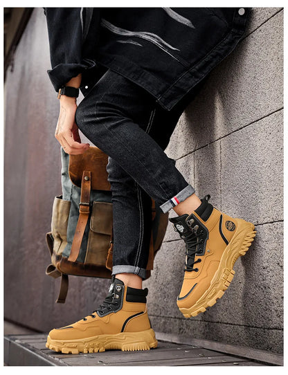 Men Boots Cotton Boot Platform Autumn British High Top Retro Thick Sole Lace Up Comfort Anti Slip Sport Mountaineering Boot