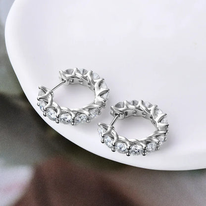 6.6/7.2cttw 4mm Sparkling Full Moissanite Hoop Earrings for Women Flawless Lab Diamond Sterling Silver 925 Jewelry