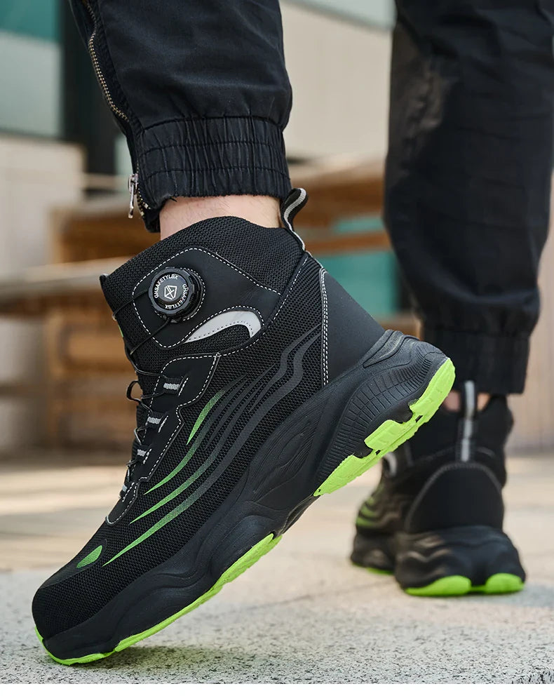 Men's Safety Shoes High Top Work Safety Shoes Steel Toe Sneakers Rotation Button Anti-smash Antipuncture Steel  Safety Boots