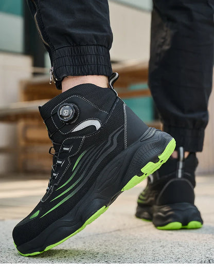 Men's Safety Shoes High Top Work Safety Shoes Steel Toe Sneakers Rotation Button Anti-smash Antipuncture Steel  Safety Boots
