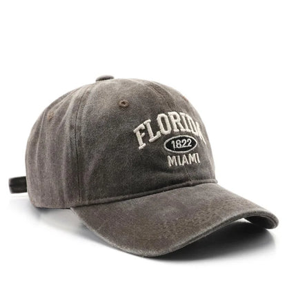 Vintage Washed Cowboy Baseball Cap for Men Women FLORIDA Embroidery Sun Cap Casual Snapback Hip Hop Hat Curved Brim Soft Top Hat
