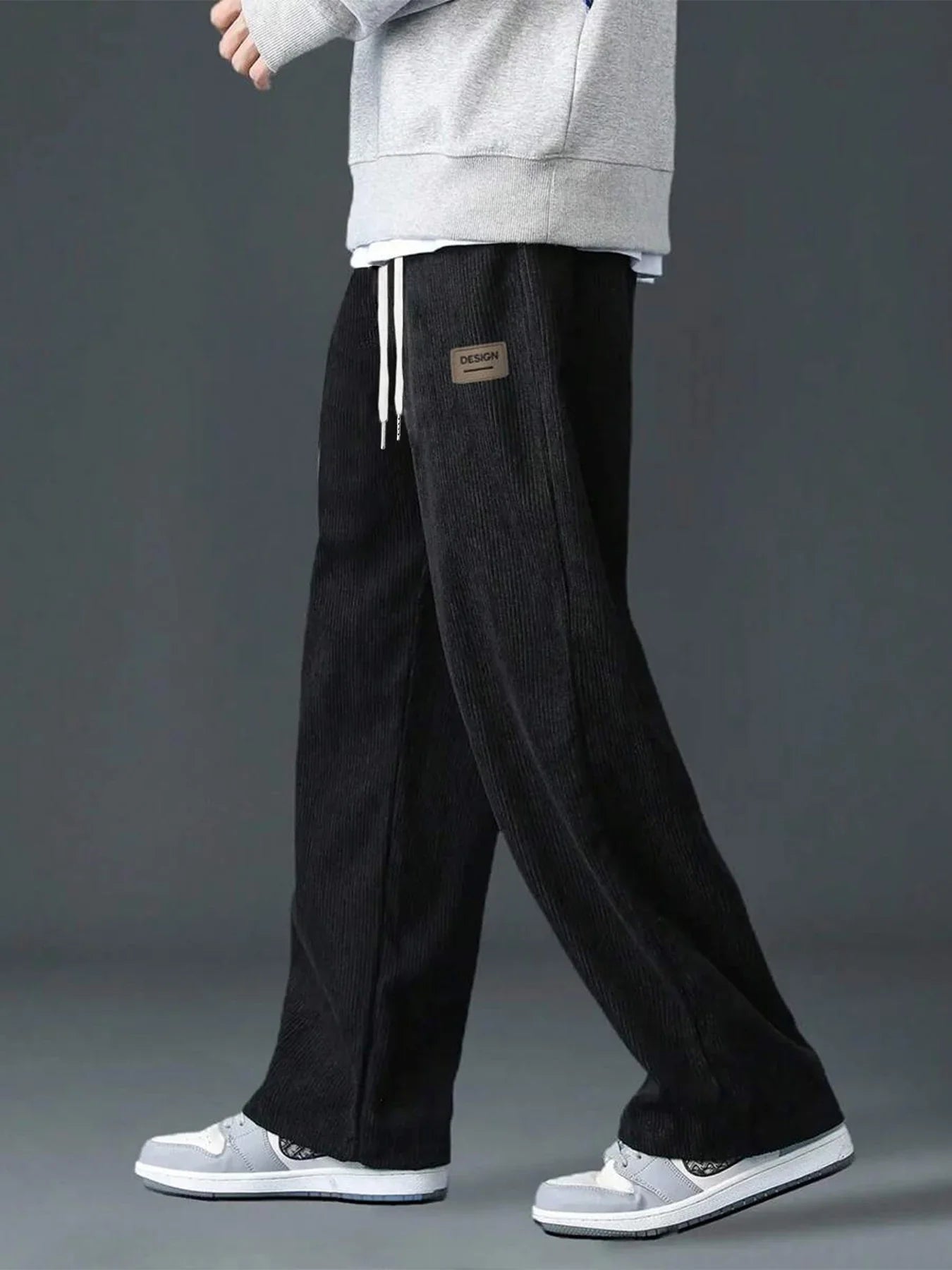Men's spring autumn Corduroy Sweatpants  Drawstring Straight Loose Track Pants Casual Thermal Trousers for Daily wear