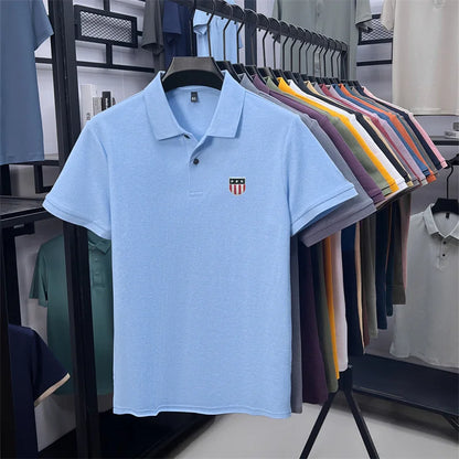 men's summer luxury brand cotton 100% polo shirt lapel printing short sleeves t-shirt business leisure ventilate men's clothing