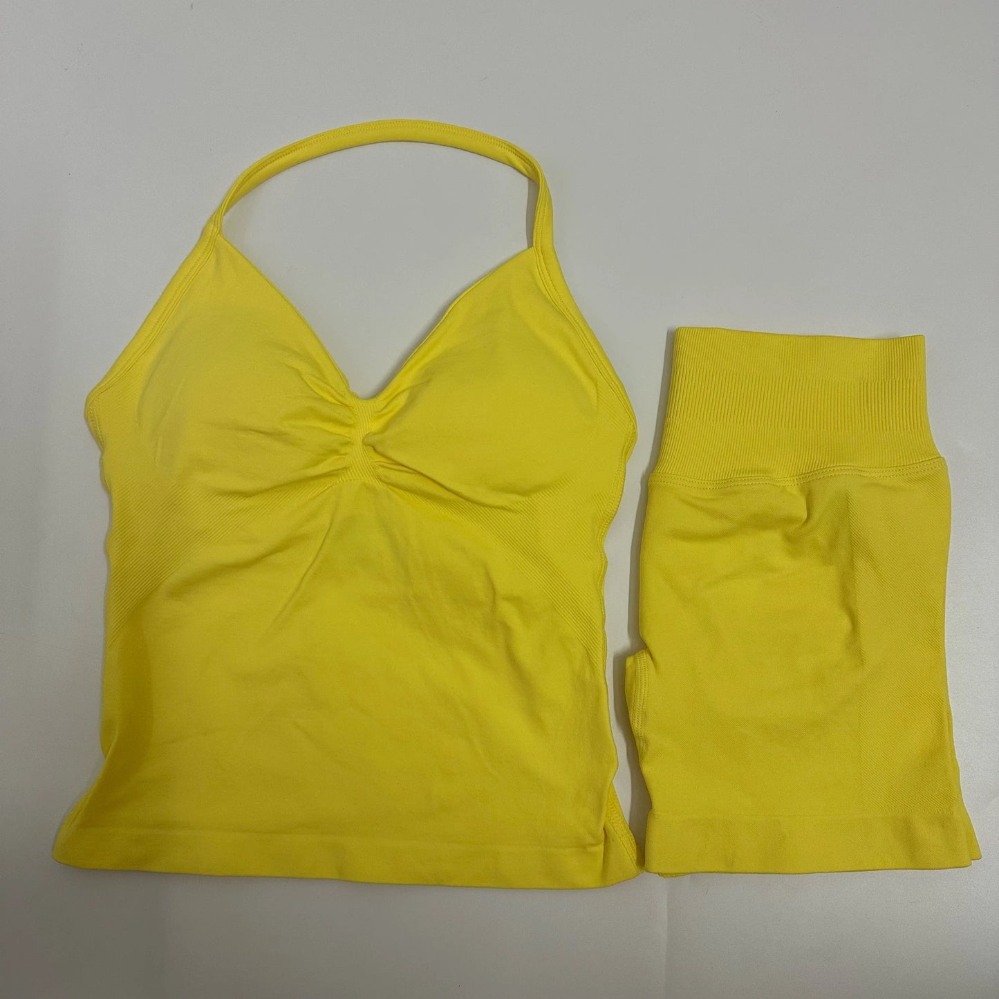 Yoga Set Women Padded Halter Tank Top Scrunch Butt Lifting Gym Shorts Set Summer Sportswear Workout Clothes