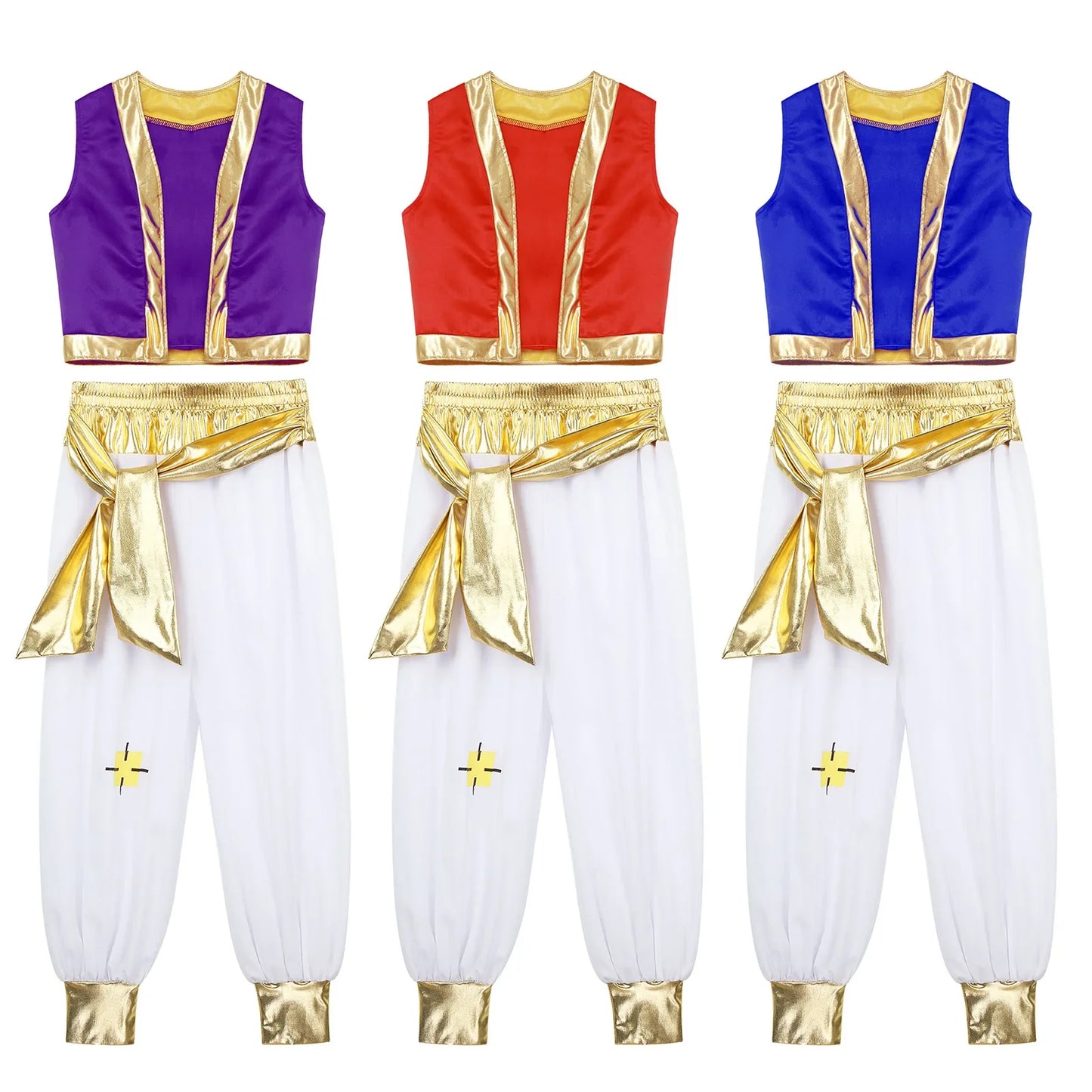 Boys Arabian Costume Arabian Prince Cosplay Dress Up Vest Waistcoat Harem Pants Suit for Halloween Carnival Stage Performance