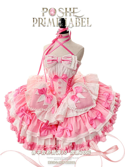 Girls Birthday Lolita Dress 2024 Spring and Summer Women's Tube Top Satin Bowknot Slim Pettiskirt Short Mini Party Dress