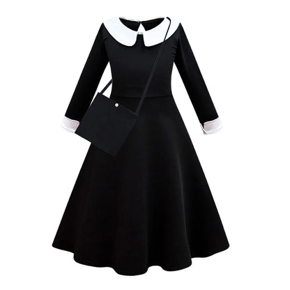 Halloween Wednesday School Uniform Girls Adams Black Gothic Costume Kids 2-12 Years Carnival Cosplay Party Long Sleeve Outfit