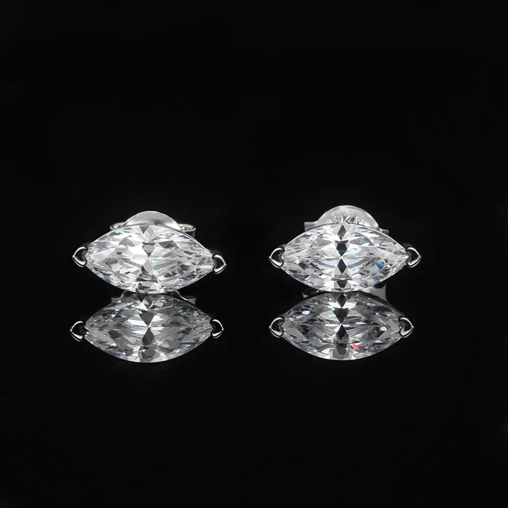 0.5-2carat Moissanite Stud Earrings for Women Marquise Cut Diamond EarringCertified Certificates 925 Sterling Silver Ear Studs