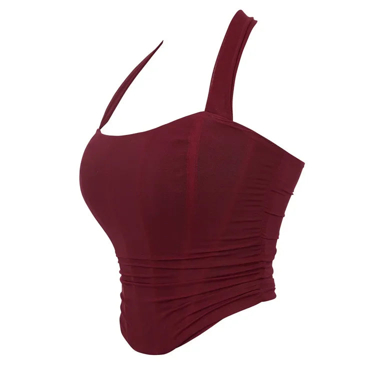 Corset Halter Crop Top Women Camisole Short Cropped Tank Tops Summer Sexy Elegant Nightclub Evening Party Female Clothes