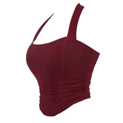 Corset Halter Crop Top Women Camisole Short Cropped Tank Tops Summer Sexy Elegant Nightclub Evening Party Female Clothes